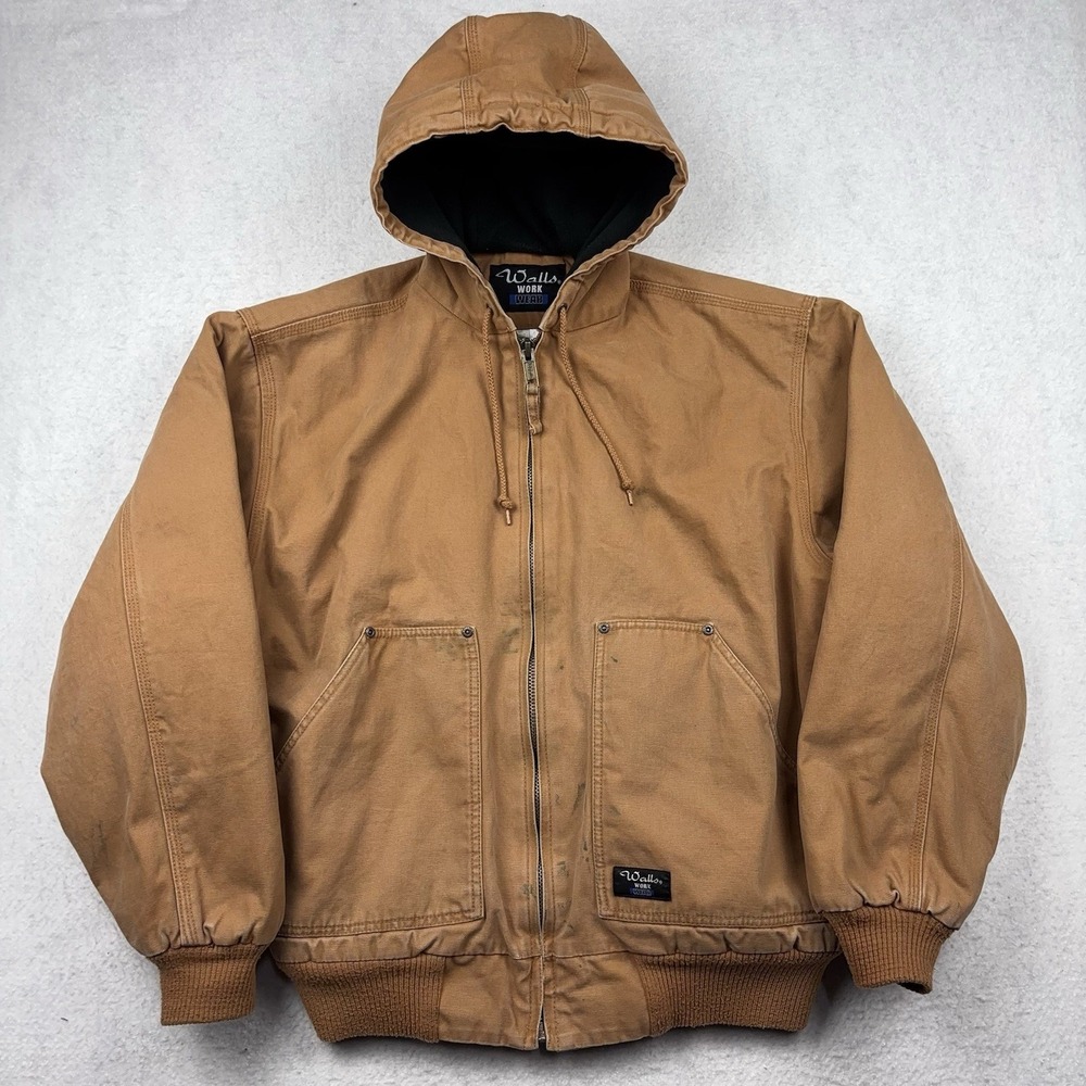 Walls Work Wear Jacket Men's Large Tall Duck Canvas Hooded Lined Carhartt Style